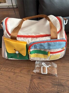 Hello Weekend Duffel Bag - Cream with Yellow, Blue & Green